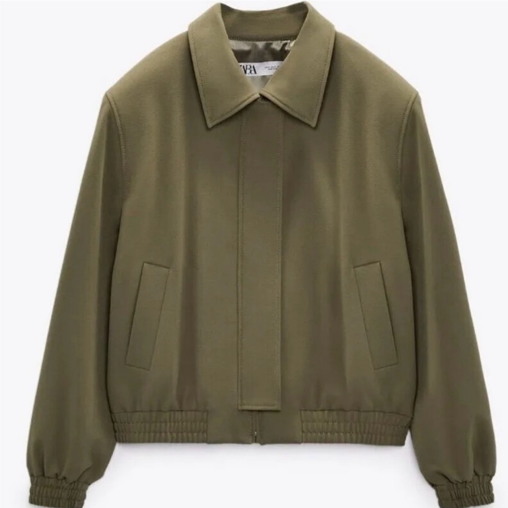 Zara military green bomber jacket